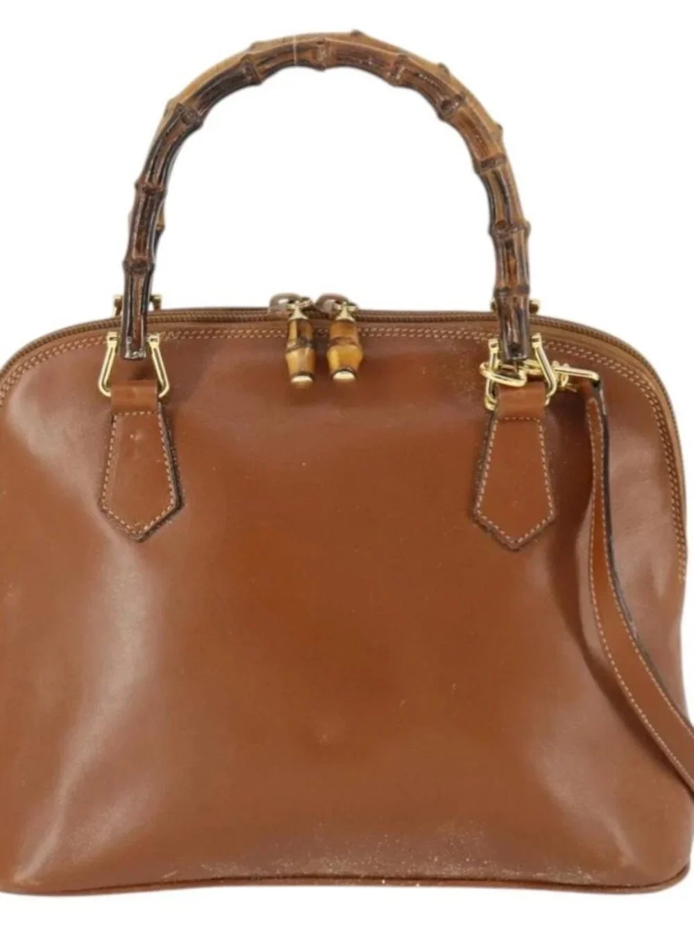 GUCCI Bamboo Hand Bag Leather 2way Brown Gold 000 122 0290 Auth 168572